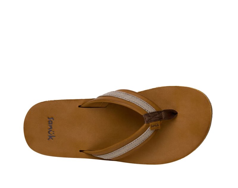 Sanuk Hullsome Leather St Hemp Men's Flip Flops Brown | Canada 295RVD